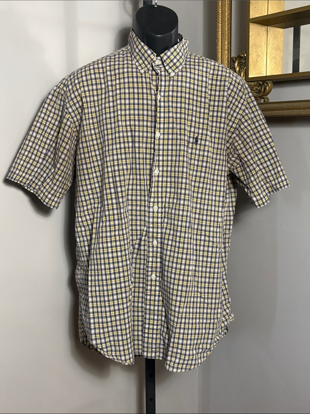 Ralph Lauren VINTAGE Large Blake Short Sleeve Plaid Button Down Shirt Yellow